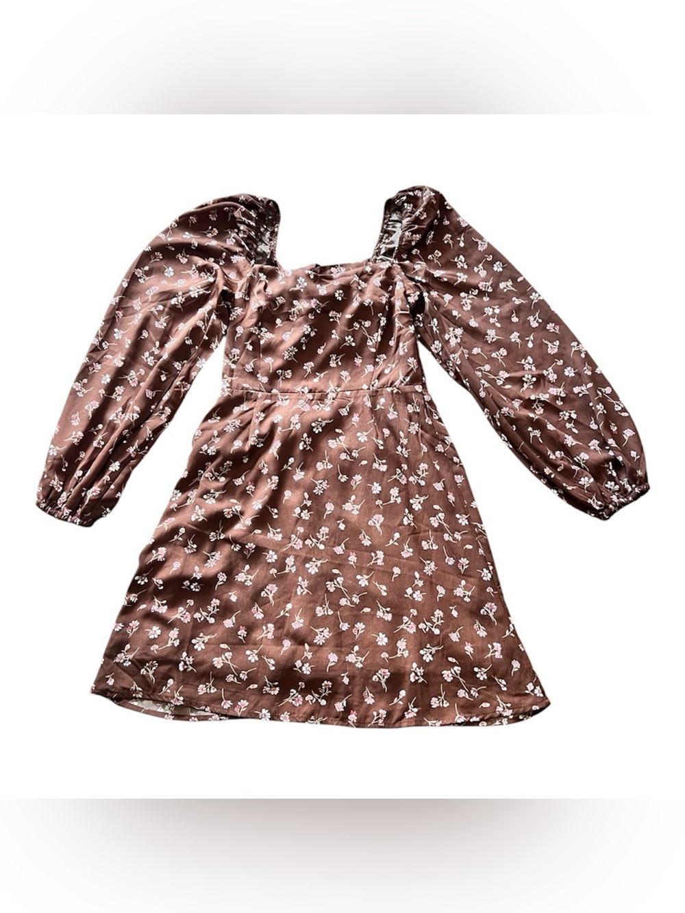 Francesca's Collections Brown Floral Long Sleeve Square Neck Dress
